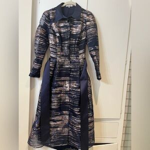 Teri Jon Navy and Silver Long Sleeve Dress